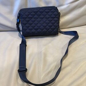 Blue Quilted Crossbody Bag with Adjustable Strap